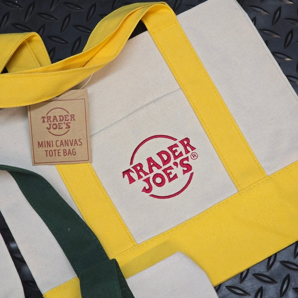 Trader Joe's Mini Canvas Tote Bag‎ Set of 3 Navy Green Yellow New NWT